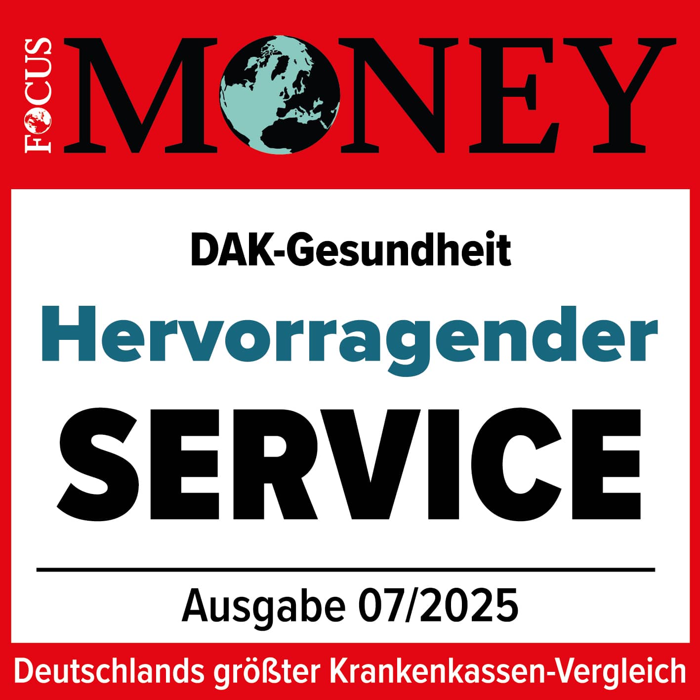 Auszeichnungen: Siegel von Focus Money für hervorragenden Service.
