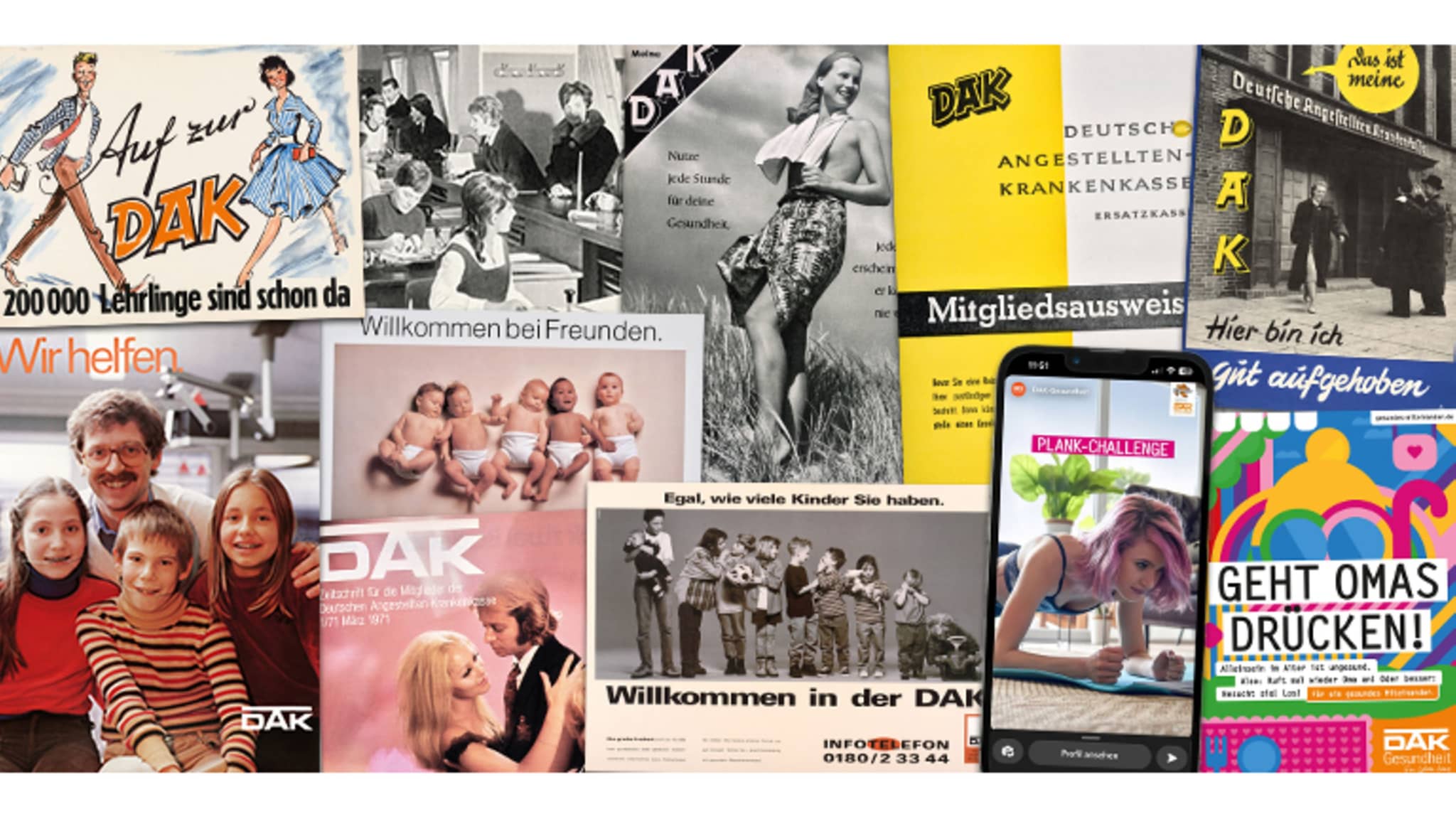 Bild: Unterschiedliche Motive aus der Vergangenheit der DAK-Gesundheit