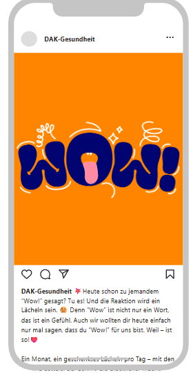 Screenshot eines DAK Instagram-Posts gestaltet mit DAK Smiling Letters