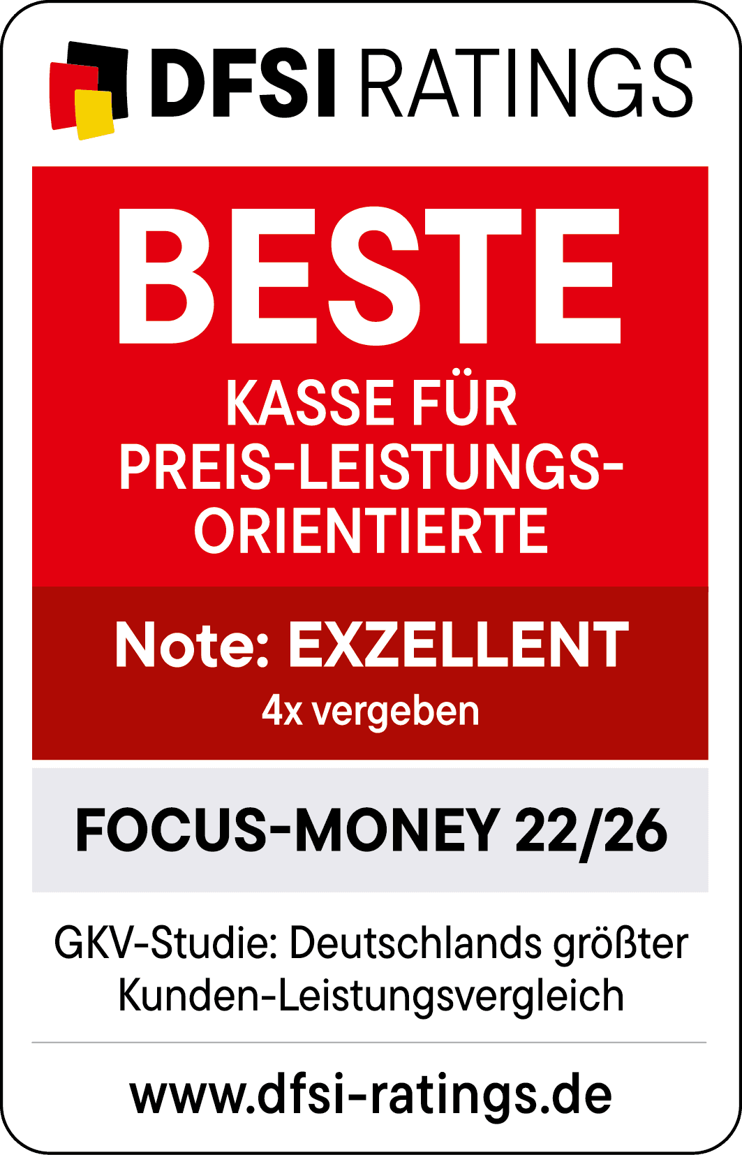 Auszeichnungen: Siegel von DFSI für die DAK mit der Auszeichnung: Exzellentes Angebot für Preis-Leistungs-Orientierte