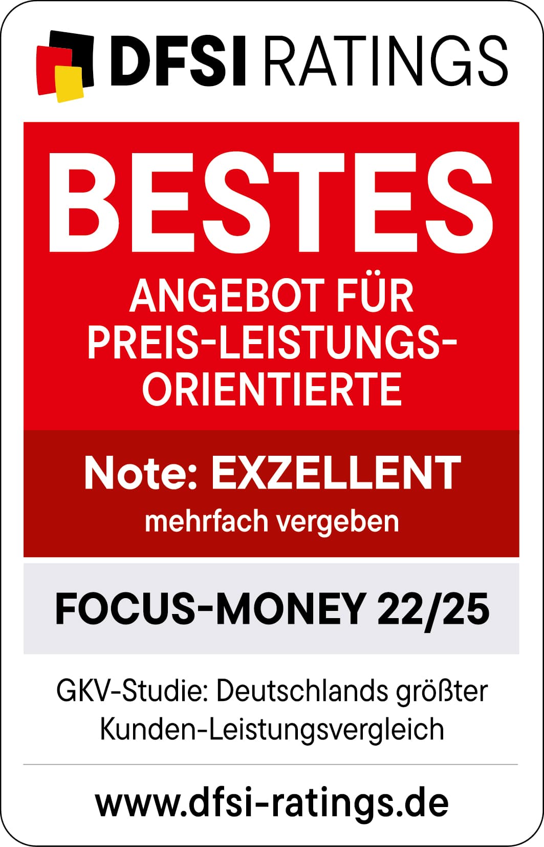 Auszeichnungen: Siegel von DFSI für die DAK mit der Auszeichnung: Exzellentes Angebot für Preis-Leistungs-Orientierte