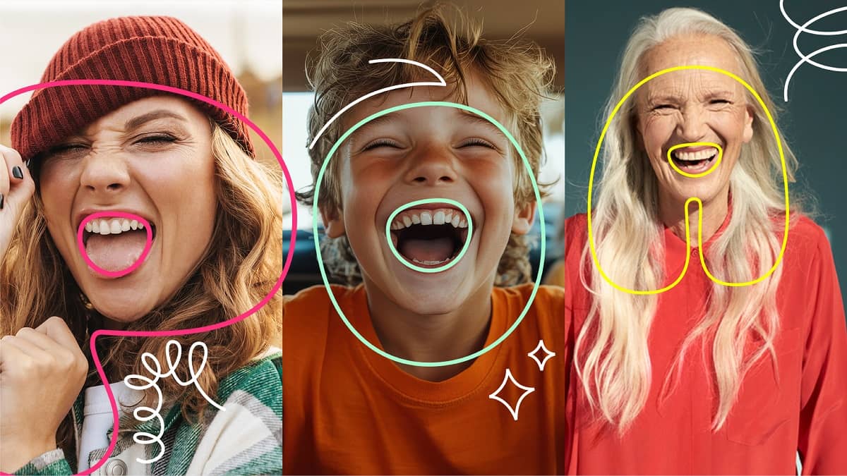 Drei junge, lachende Menschen, die mit der Schrift DAK Smiling Letters überschrieben sind