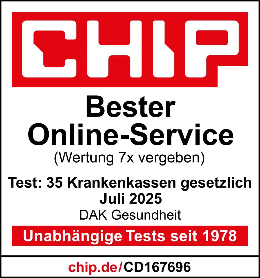 Siegel des Magazins Chip, das die DAK-Gesundheit den besten Online-Service bescheinigt.