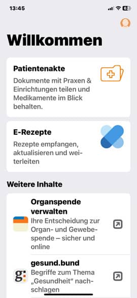 Screenshot aus der DAK ePA-App: Startseite DAK ePA-App
