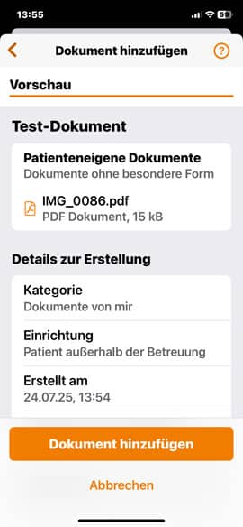 Screenshot aus der DAK ePA-App: Metadaten vergeben