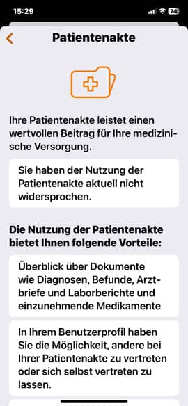 Screenshot aus der DAK ePA-App: Hinweistext ePA löschen