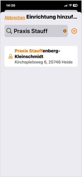 Screenshot der DAK ePA-App: Berechtigungen vergeben - Treffer auswählen