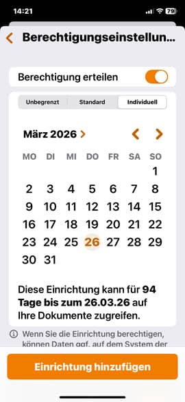 Screenshot der DAK ePA-App: Berechtigungen vergeben - Berechtigung indivduell