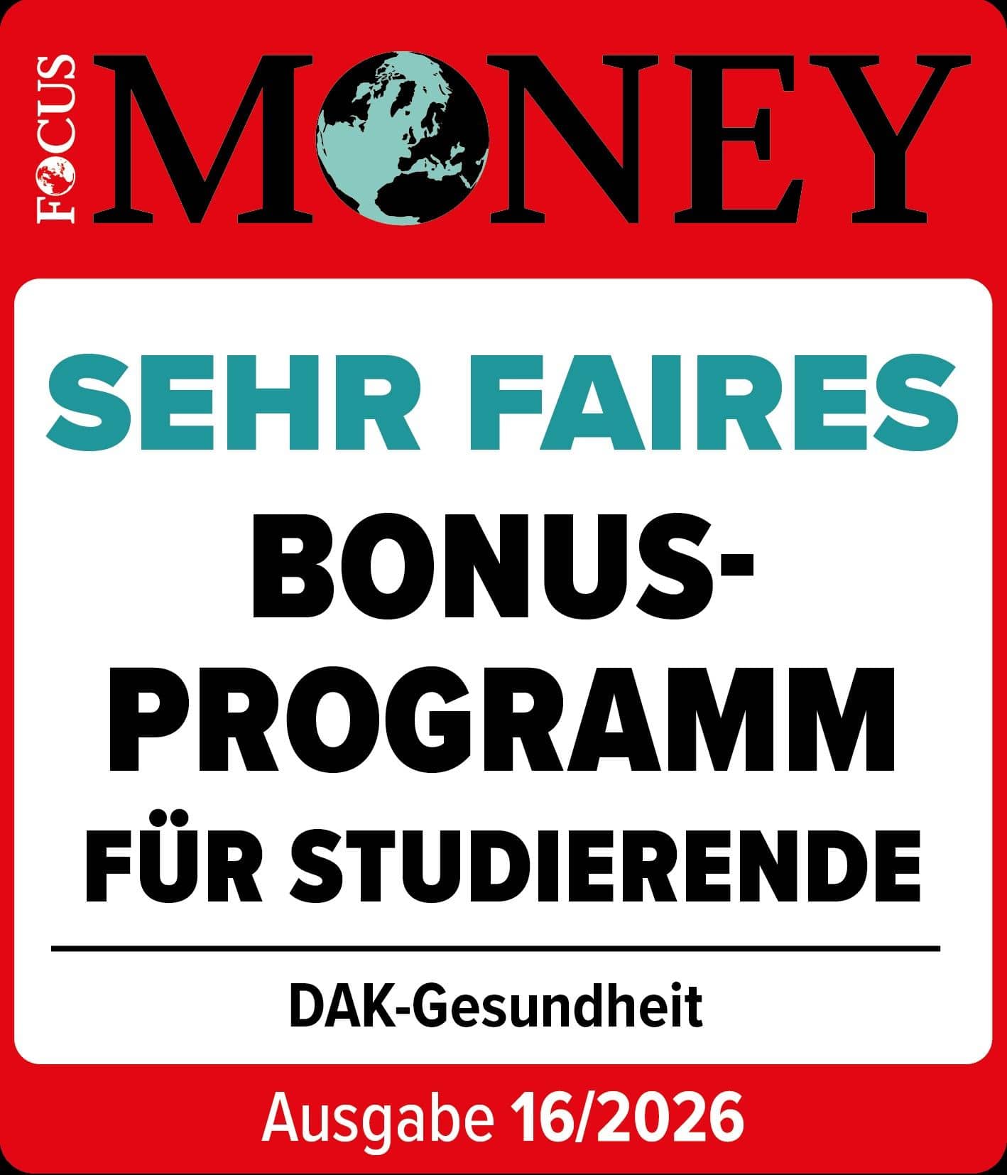 Auszeichnungen: Siegel von Focus Money als sehr faire Krankenkasse.