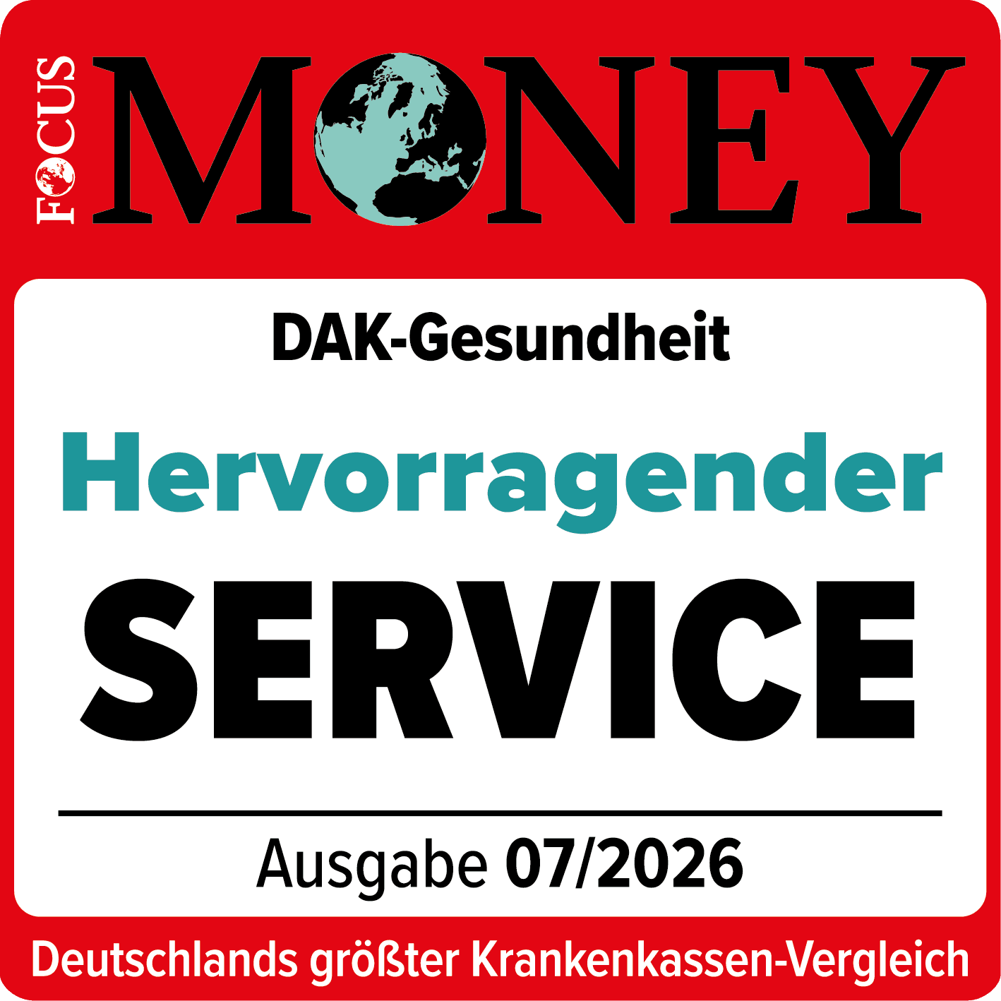 Auszeichnungen: Siegel von Focus Money für hervorragenden Service.