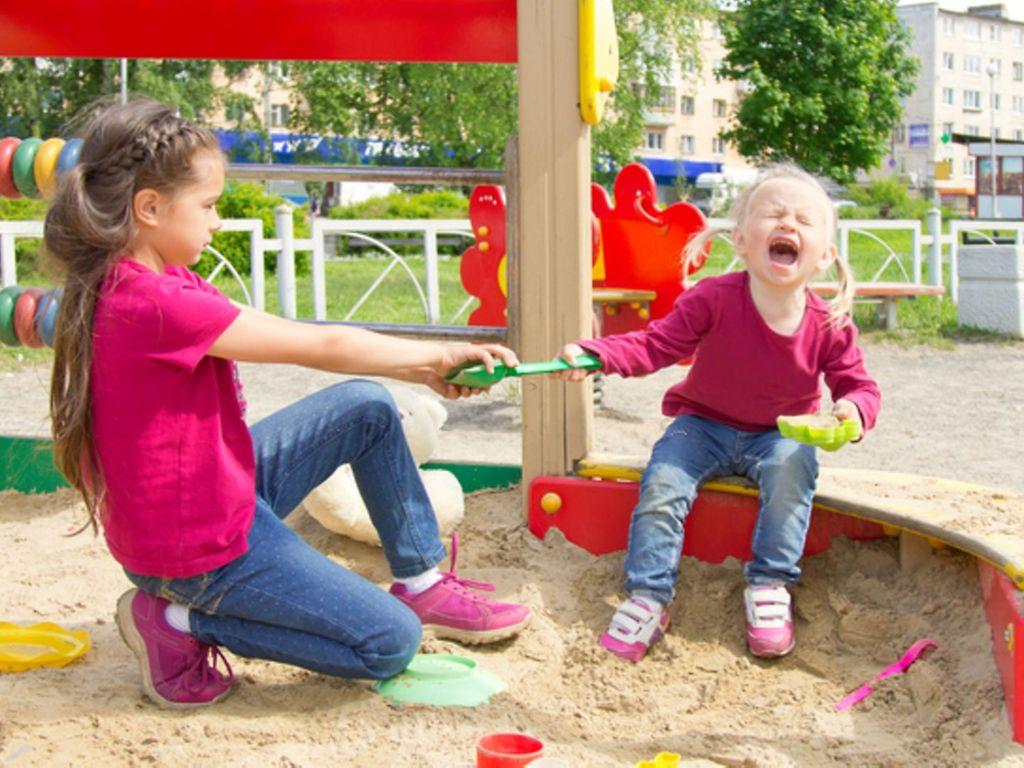 Symbolbild für Aggressionen bei Kindern: Zwei Mädchen spielen und streiten miteinander