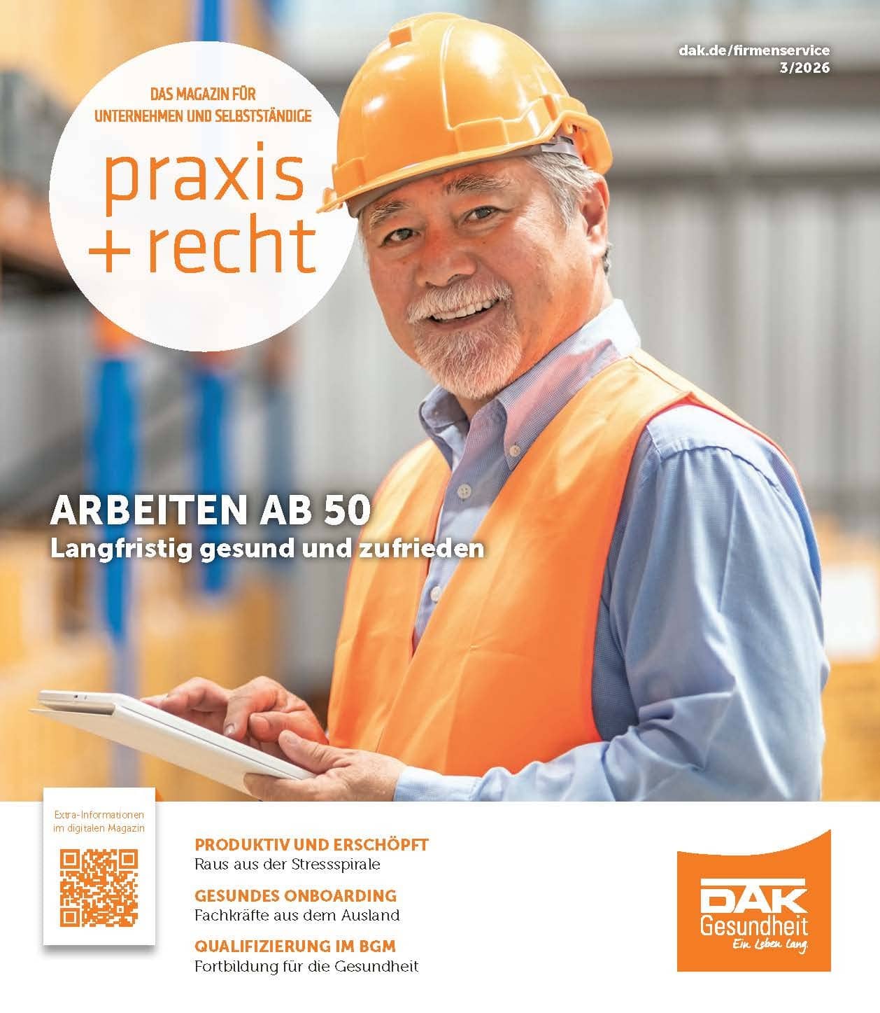 Bild: Titelseite des DAK Fachmagazins praxis + recht Ausgabe 02-2025.