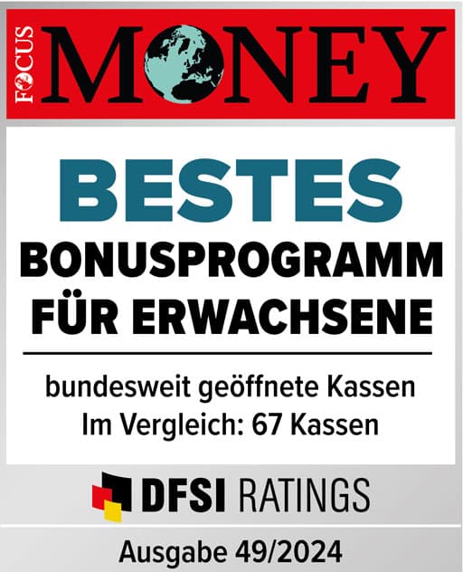 Auszeichnung: Siegel von Focus Money für das beste Bonusprogramm für Erwachsene.