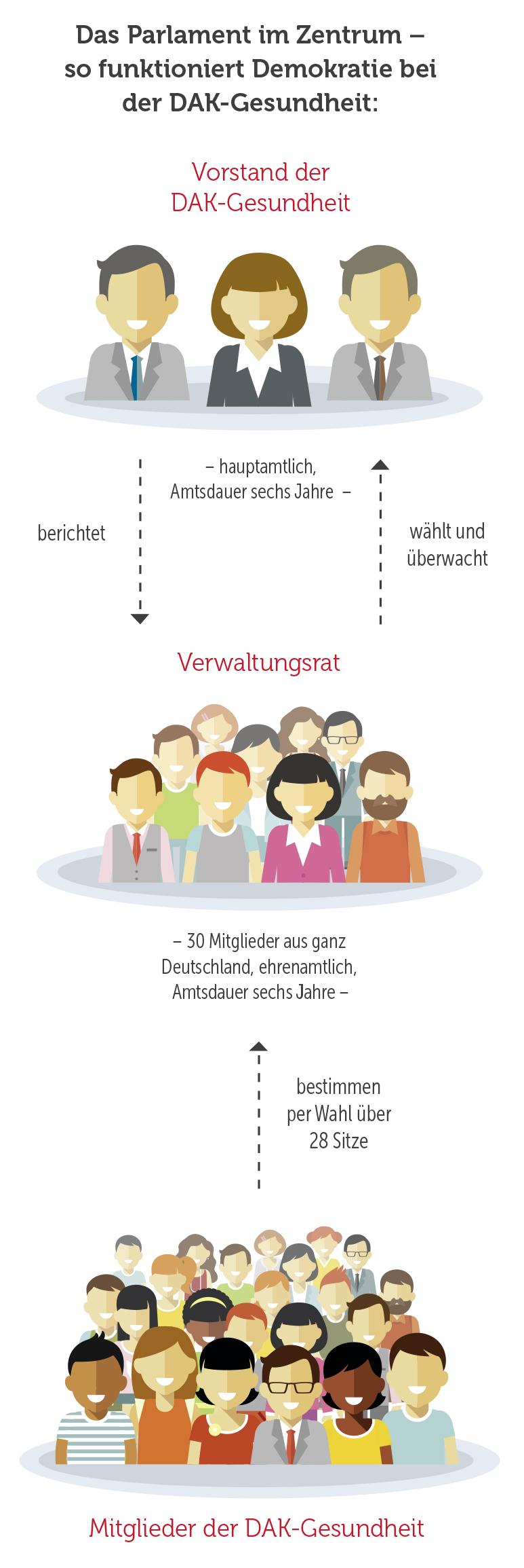 Eine Infografik, die die Aufgaben des Verwaltungsrats der DAK-Gesundheit erklärt