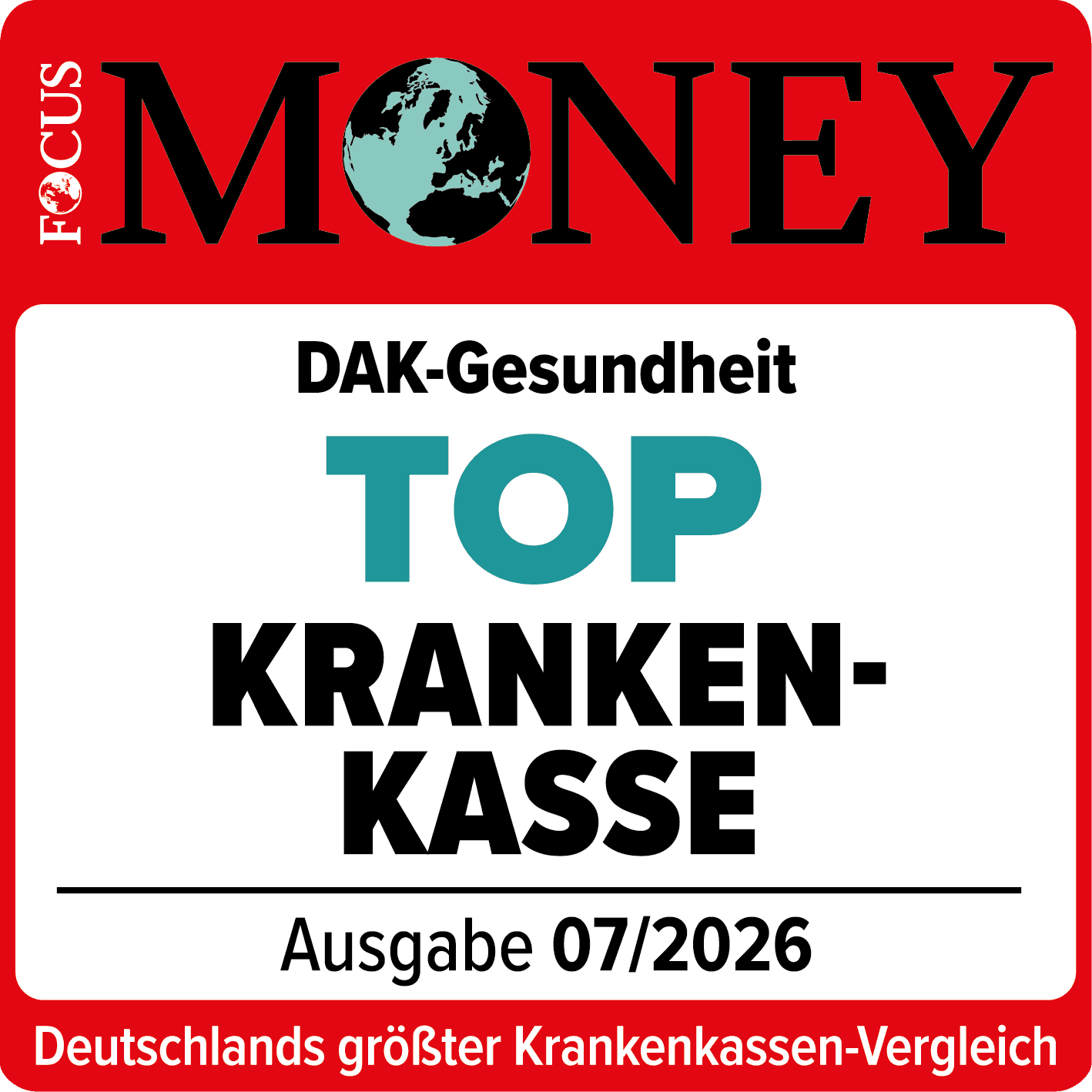 Auszeichnungen: Siegel von Focus Money als Top Krankenkasse.