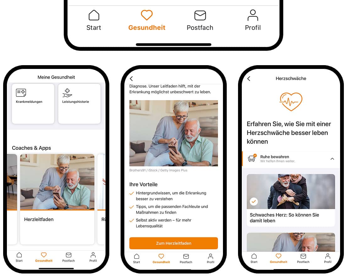 Herzleitfaden: Smartphone, auf dem die DAK App geöffnet ist.