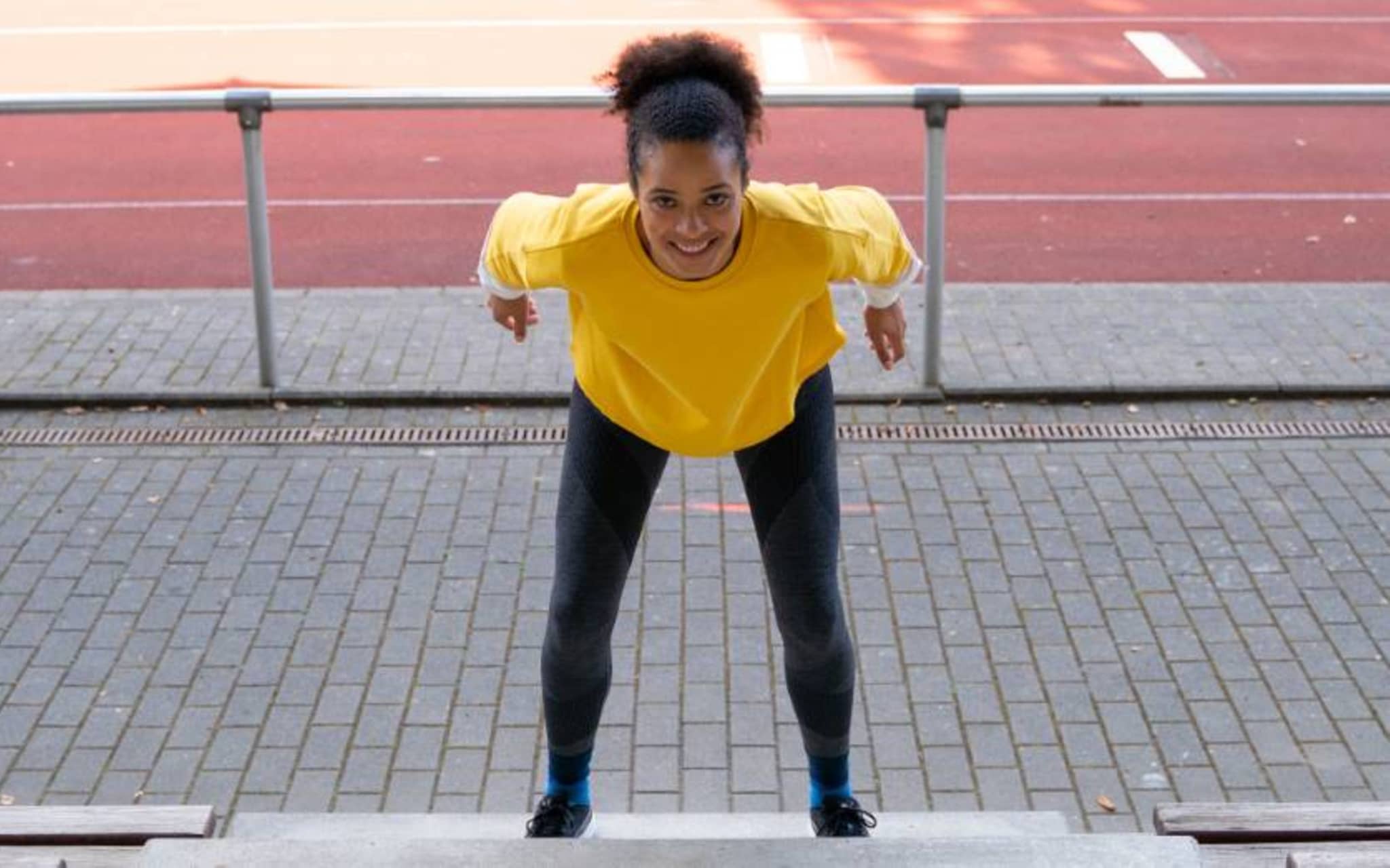 Sprungkraft: Marie-Laurence Jungfleisch trainiert auf der Treppe