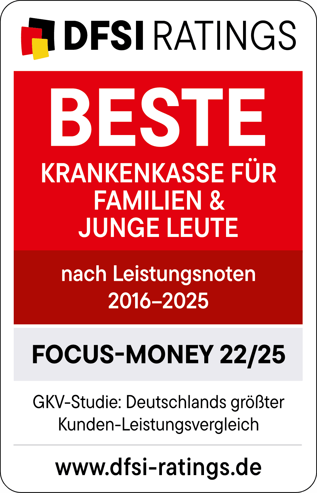 Auszeichnungen: Siegel vom DFSI für die beste Krankenkasse für Familien und junge Leute