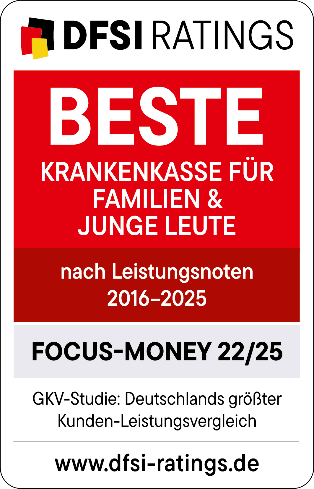 Auszeichnungen: Siegel vom DFSI für die beste Krankenkasse für Familien und junge Leute