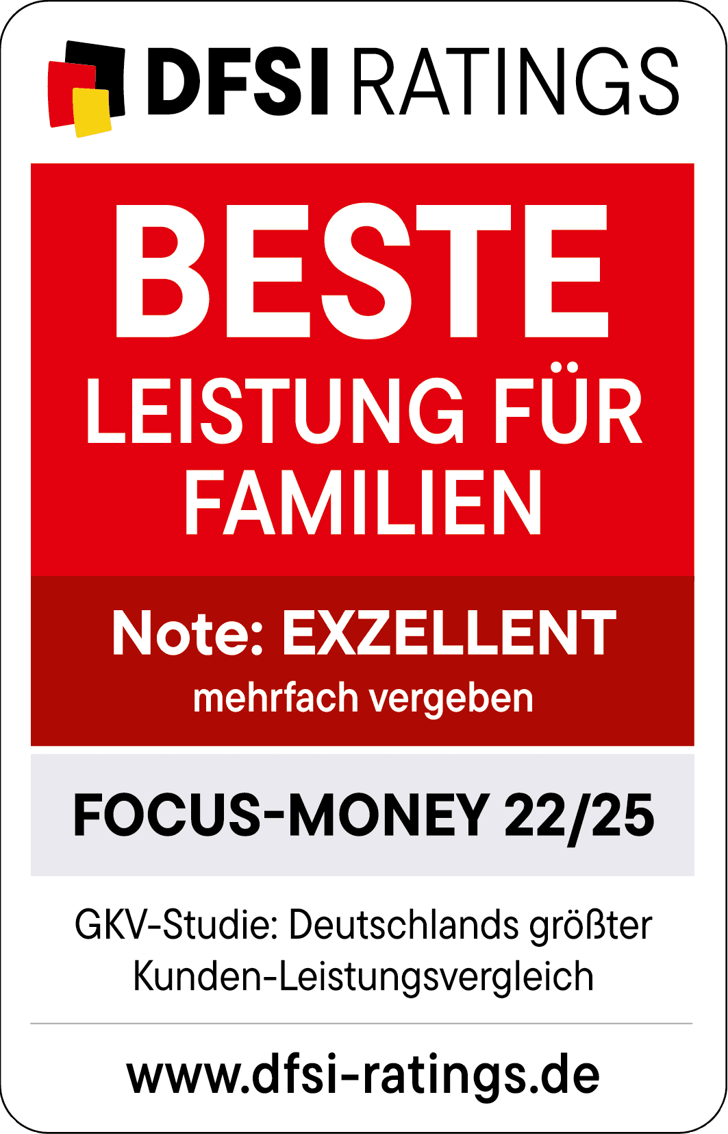 Auszeichnungen: Siegel von DFSI und Focus Money für die DAK-Gesundheit mit der Auszeichnung: Exzellente Leistungen für Familien.