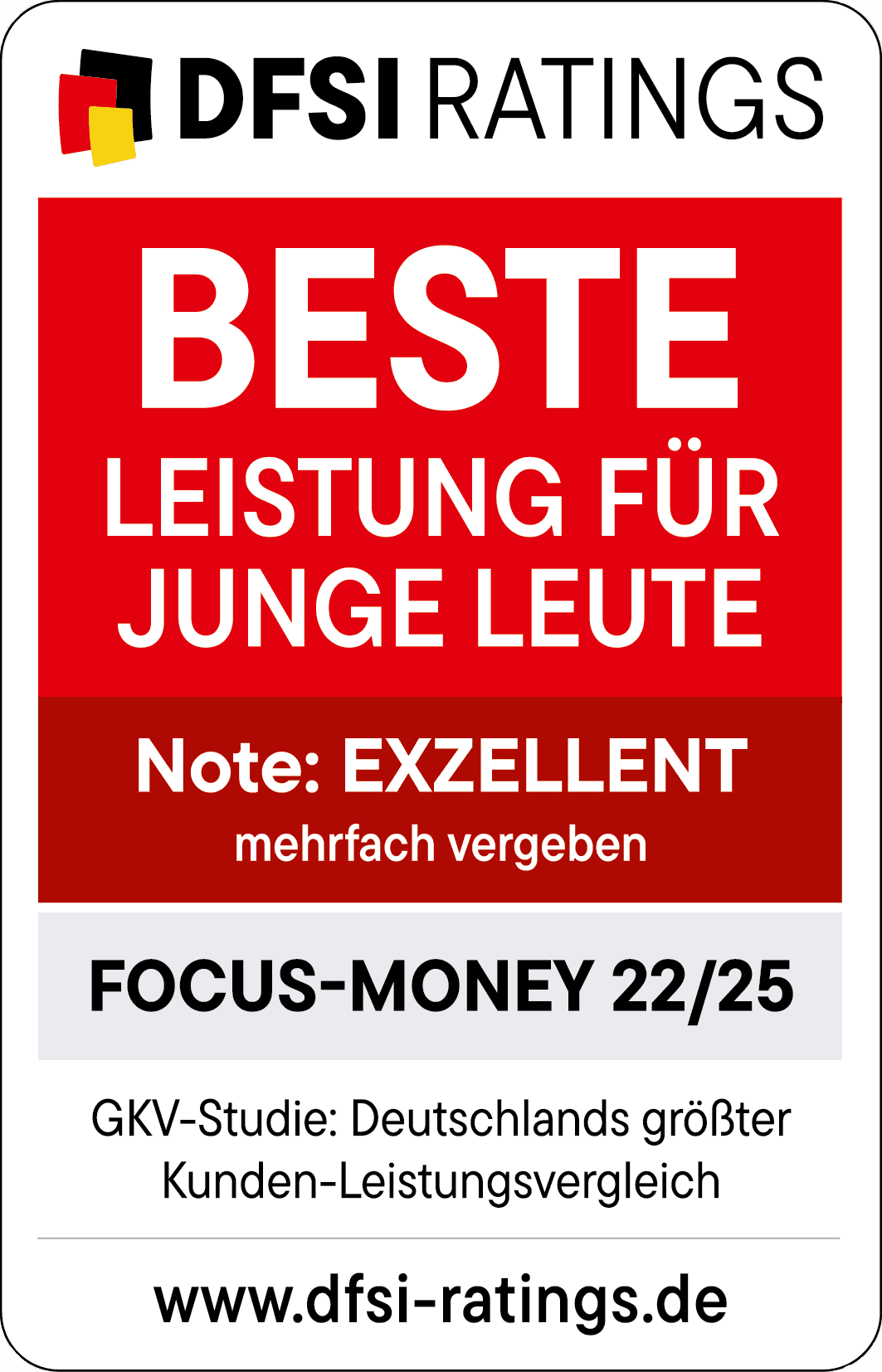 Auszeichnungen: Siegel von DFSI und Focus Money für die DAK mit der Auszeichnung: Exzellente Leistungen für junge Leute.