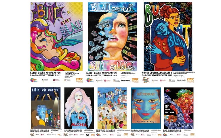 Bild: Collage Plakate des Wettbewerbs bunt statt blau