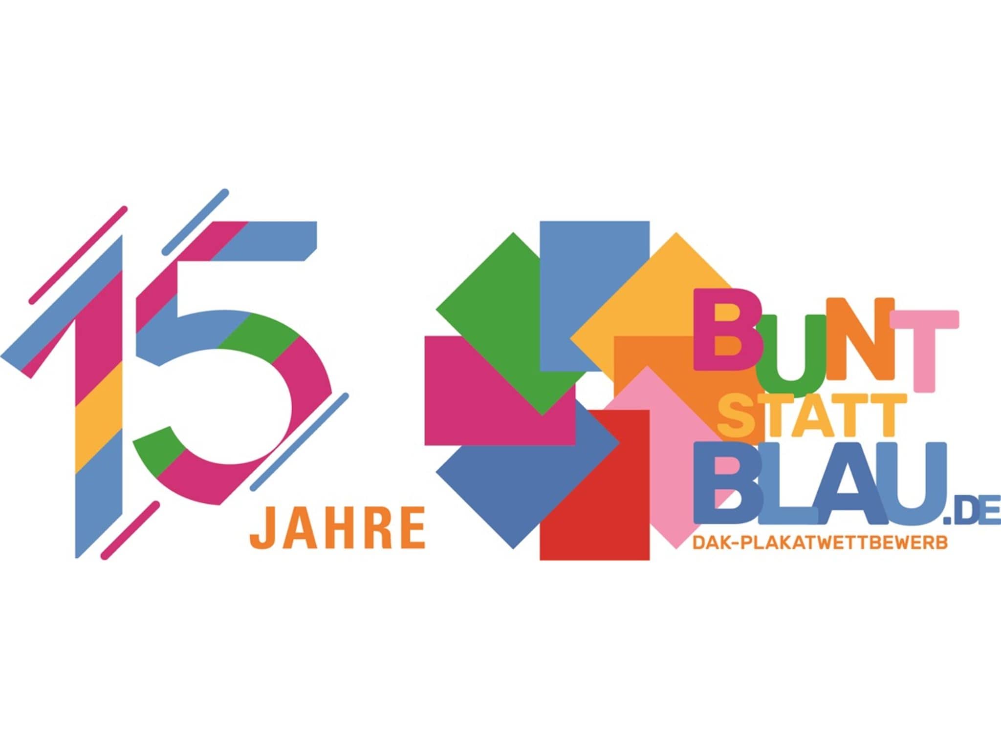 Logo des Plakatwettbewerbs "bunt statt blau" zum 15-jährigen Jubiläum.