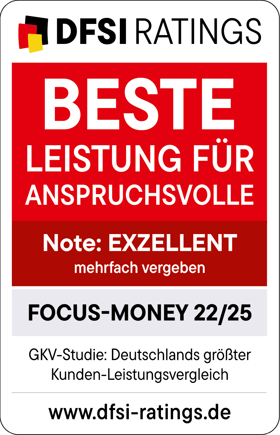 Siegel von DFSI & Focus Money für die DAK-Gesundheit mit der Auszeichnung: Exzellente Leistungen für Anspruchsvolle.