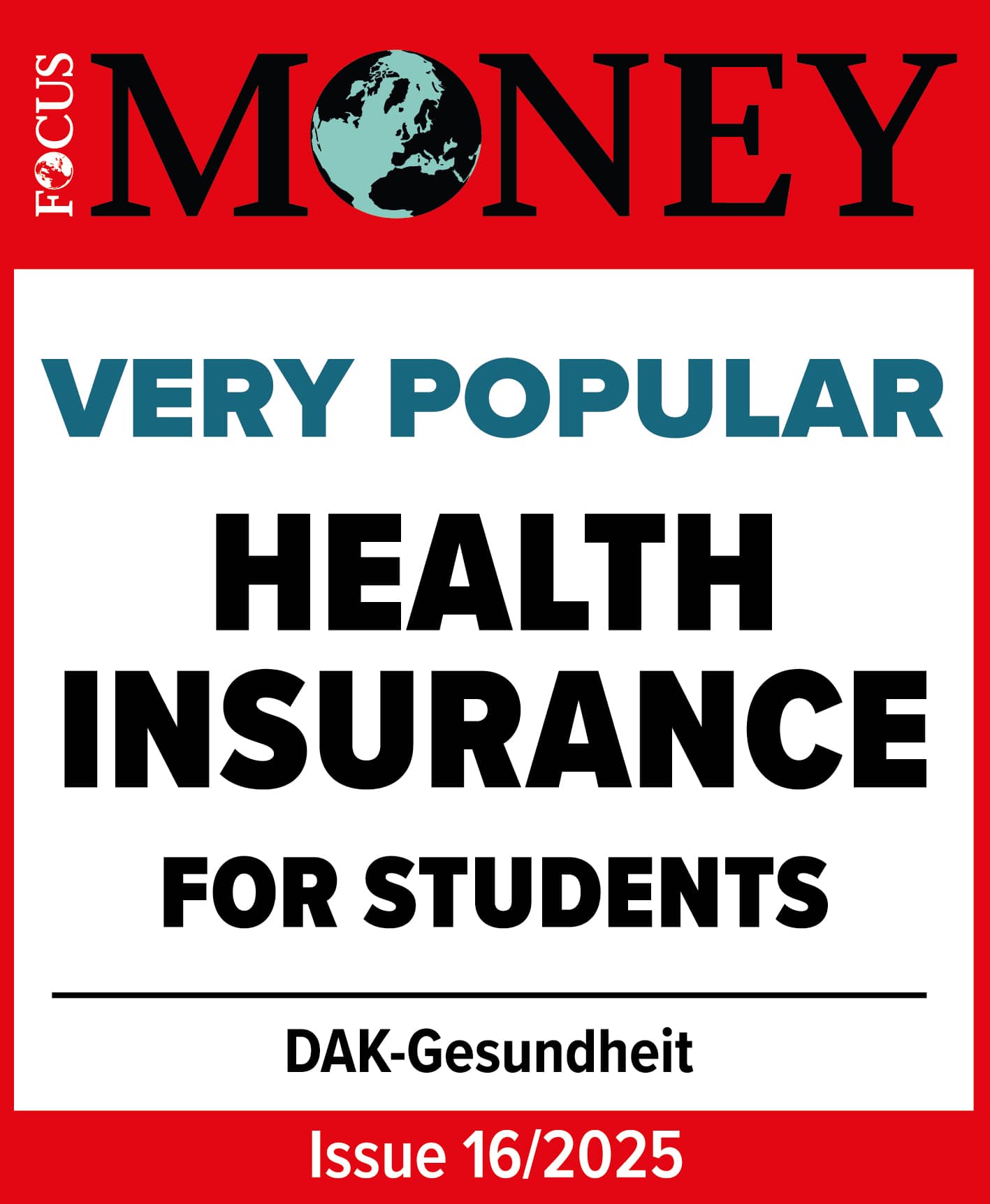 Auszeichnungen: Siegel von Focus Money als sehr beliebte Krankenkasse.