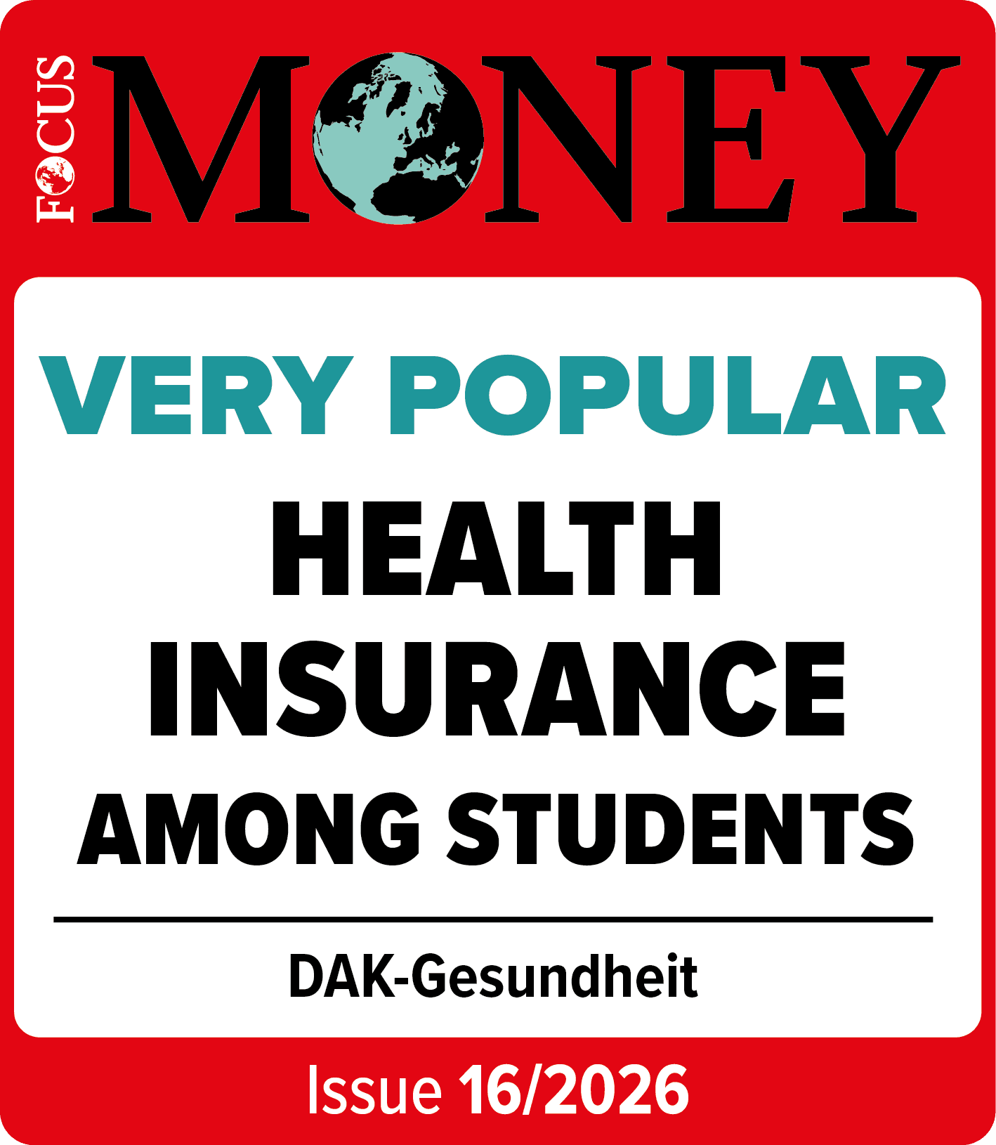 Seal: Focus Money - very popular Health Insurance for Students. Issue 16/2025