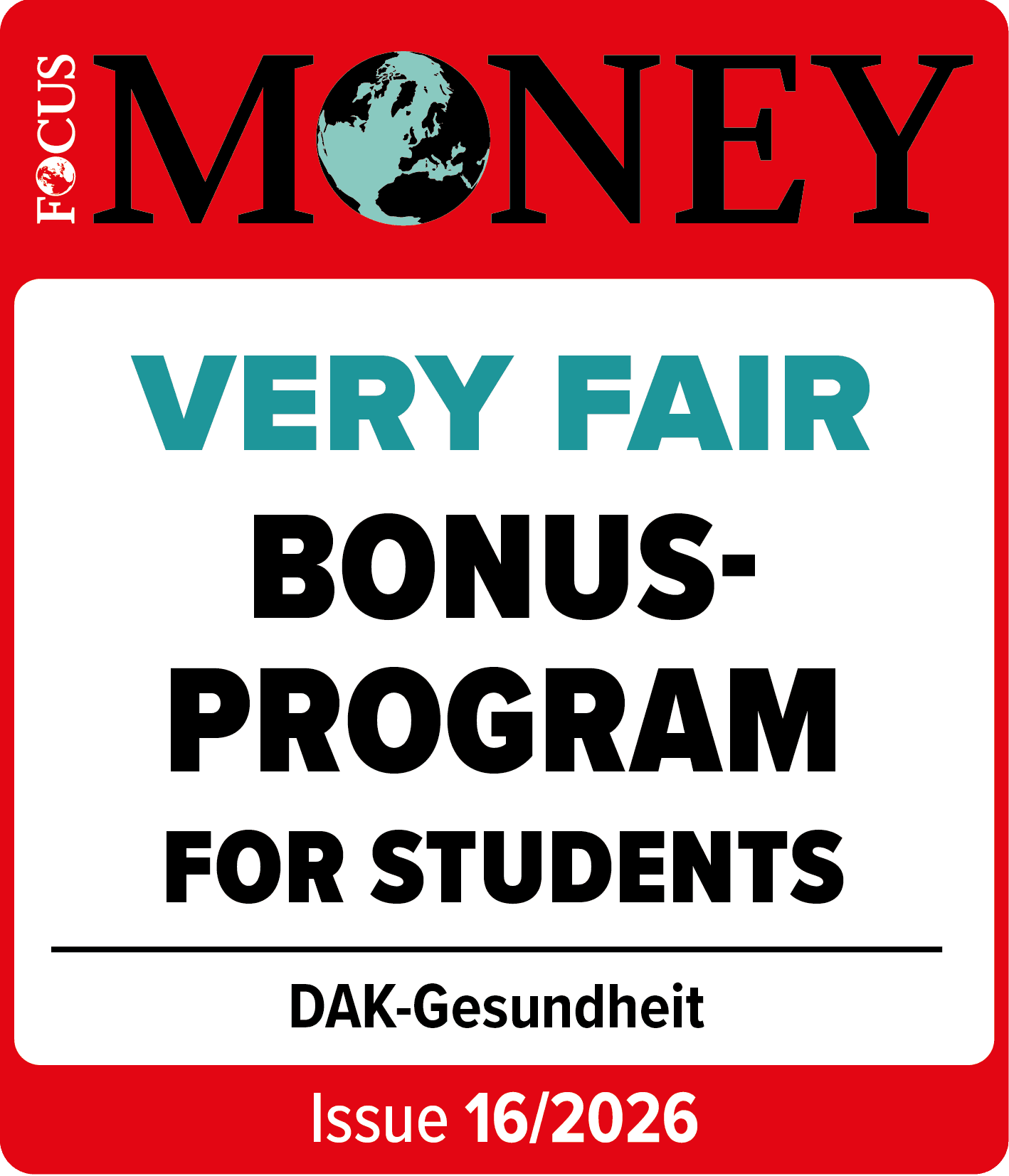 Seal: Focus Money - very fair Bonusprogramm for students. Issue 16/2025