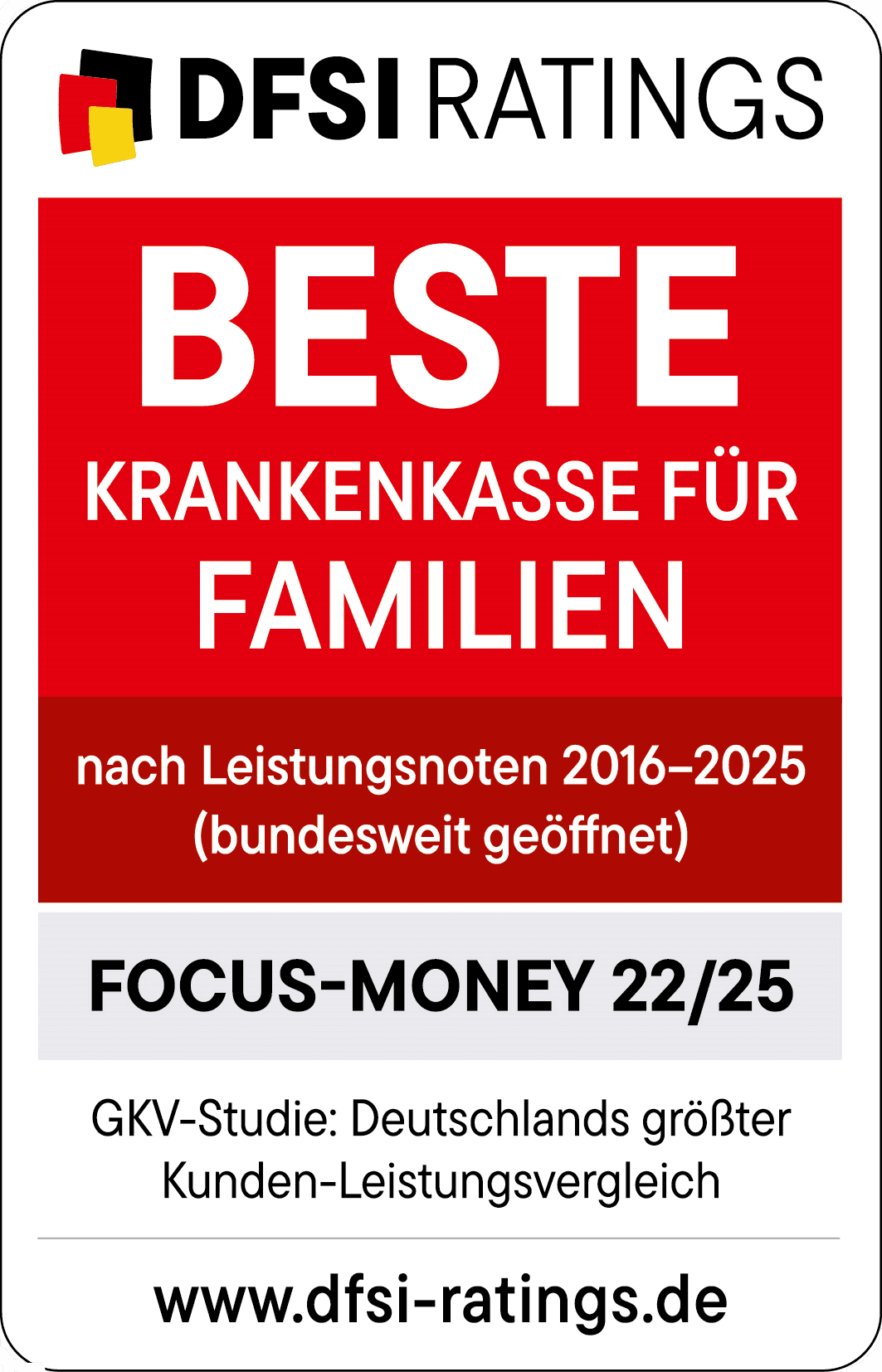 Auszeichnungen: Siegel vom DFSI für beste Krankenkasse für Familien